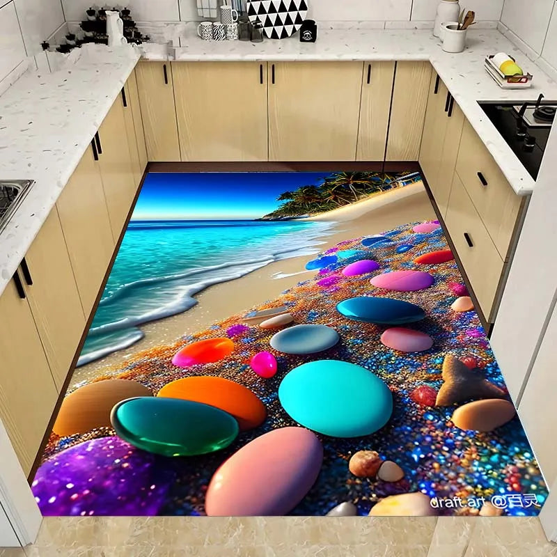 3D waves, pebbles, colored stone prints