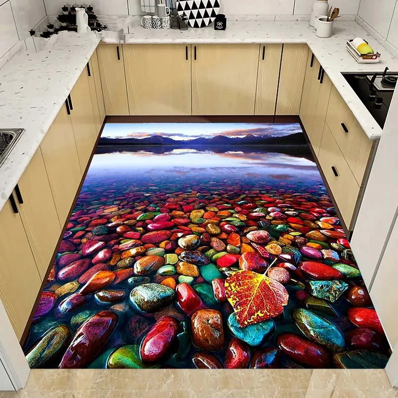 3D waves, pebbles, colored stone prints